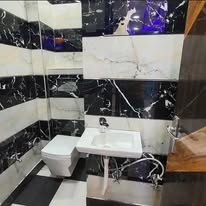 Black and white marble bathroom styling